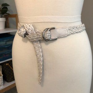 White Leather Braided Belt
